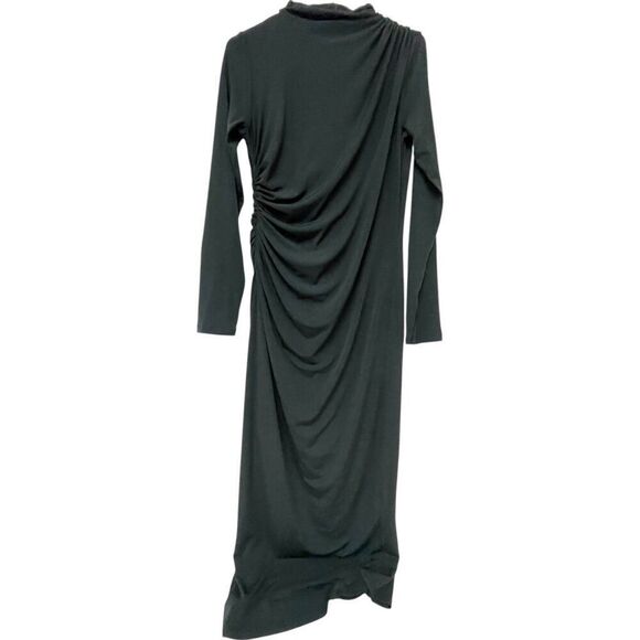 Zara Women Maxi Dress L Dark Gray Ruched Asymmetrical Long Sleeve 3067/270 NWT - Picture 1 of 11
